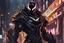 Placeholder: Venom Shredder in 8k solo leveling shadow artstyle, sombra them, close picture, rain, Shredder helmet, neon lights, intricate details, highly detailed, high details, detailed portrait, masterpiece,ultra detailed, ultra quality
