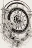 Placeholder: A drawing vector with defined details black ink on white background of a astronomical clock modern