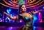 Placeholder: A beautiful Ozbek female dancer in national costums dancing her national dance in luxury night club with dynamic lights