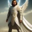 Placeholder: the main character. He’s to look like a powerful angel with white robe, symbols on hands glowing, His background should be that of space above with stars and standing on a paradise of a planet. His belt can transform into a white dragon.