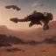 Placeholder: Armored Core machine robot fight another Armored Core fly in the sky in the desert with beside the ocean where you can see the space in the sky with twilight on the horizon, 4k resolution