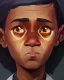 Placeholder: Portrait of a dark skinned toddler warlock boy with dark hair by Jim Kay