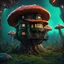 Placeholder: A funny floating mushroom house in space. neutral colors, black green blue, Detailed gloss Painting, rich color, fantastical, intricate detail, splash screen, hyperdetailed, insane depth, concept art, 8k resolution, trending on Artstation, Unreal Engine 5, color depth, dynamic lighting, splash art, dramatic, masterpiece, excellent quality beautiful Imaginative, unique,