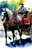 Placeholder: Fiacre, carriage with two horses in Vienna. Aquarell.