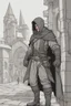 Placeholder: male human rogue adventurer in a medieval city