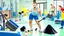 Placeholder: cleaning lady makes mess in gym