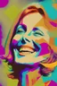 Placeholder: Greta Garbo in colourful art, smiling. abstract