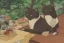 Placeholder: Two cats Siting at a table. Eating Sushi