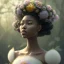 Placeholder: Closeup face portrait of a ebony girl wearing crown of flowers, smooth soft skin, big dreamy eyes, beautiful intricate colored hair, symmetrical, anime wide eyes, soft lighting, detailed face, by makoto shinkai, stanley artgerm lau, wlop, rossdraws, concept art, digital painting, looking into camera