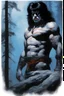 Placeholder: "Double Exposure" {{{{paul stanley full color oil painting art by Alex Ross, fog and clouds rising in the foreground}}}}. {{{{A giant werewolf roaming the woods at night, oil painting art by frank frazetta}}}}