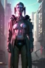 Placeholder: cyberpunk saggy granny woman, abandoned sci-fi town, future, sci-fi