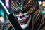 Placeholder: Jhin venom in 8k live action artstyle, white clown mask, wapen, close picture, neon lights, intricate details, highly detailed, high details, detailed portrait, masterpiece,ultra detailed, ultra quality