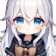 Placeholder: Clear focus, High resolution, long white hair, hair between eyes, straight long locks, sparkling blue eyes, wearing a sailor uniform, wearing a sailor skirt, wearing a brown vest, cute, 1girl, fluffy hair, cute, chibi, cartoon, rough line art, white background