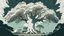 Placeholder: Giant white tree in a small sized forest reaching in to the sky. comic style
