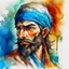Placeholder: dnd, fantasy, watercolour, humongous strokes, stylistic, portrait, illustration, furry, Arabic muslim personable face