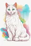 Placeholder: A fluffy feline friend, dressed in a vibrant rainbow sweater, sitting on a pristine white background, with delicate black line art and clean, crisp outlines.
