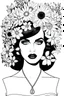 Placeholder: hyper detailed, black and white, thick line, coloring book illustration, lineart, stunningly beautiful woman in flowers