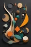 Placeholder: Organic Abstraction": Create a minimalist artwork of geometric elements that blends organic forms and minimalist aesthetics, symbolizing the interconnectedness of all living things, vibrant rich shady, midcentury artwork, dark background