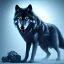 Placeholder: black wolf, black, masterpiece, expert, 8K, hyperrealism, sharp focus, cinematic lighting, blue