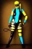 Placeholder: Realistic photograph. Geometric 3D tiling on the background, woman, Whip. Bronze color, Yellow, Black Cyan. Cyber-punk full-mask. Big old AKG headphones, golden rings & disc. Selfie both hands. Lightly armored, electronic circuits. Thick tights, thick calves, bend fell, wide hip, flat belly. Ancient artifact attached. Perfect body. Matrix movie clothes, Silver leather area, tippet, latex. Wicked sneakers. Daft Punk, Tron Movie. Egyptian Haute Couture. 1990's. Light comes right-back.