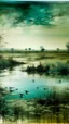 Placeholder: Blackish teal wetlands near a town painted by Auguste Rodin