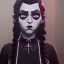 Placeholder: Wednesday Addams, Wednesday with braids standing with her arms crossed, dark, soft goth lip, hyper detail, octane render, unreal engine 5, photorealistic, 8k resulation