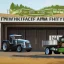 Placeholder: Side Door of a white truck with a logo for a wheat farm that features a tractor and wheat with text: "Pozniak Farms"