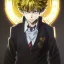 Placeholder: Detailed anime portrait of soulland from my hero academia, gold hair and golden eyes, black suit, intricate details, full body portrait, keep head in frame, slight smile, black Japanese motif, concept art, highly detailed, digital painting, concept art, sharp focus, illustration, art by Yoji Shinkawa, WLOP and greg rutkowski and alphonse mucha and artgerm and yanjun Chen and Junji ito and Makoto Shinkai, HDR, octane render