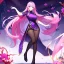 Placeholder: Clear focus, 8k, beautiful lighting, vibrant colors, girl, pink hair, long hair, vibrant purple eyes, black stockings, chinese clothes, full body,