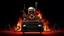 Placeholder: 4K. REALISTIC FULL DETAILS. LOGO EMISSION DE RADIO HARDROCK FIRESTARTER TERMINATOR. FLAMMES EN FOND D IMAGE RADIO QUI BRULE VILLE EN FEU