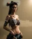 Placeholder: Ultra realistic, steampunk western party scene. Geisha Asian woman with leopard, waist up view, smoke, happy, color fog, people background, highly detailed, concept art, unreal engine 5, god rays, ray tracing, RTX, lumen lighting, ultra detail, volumetric lighting, 3d, finely drawn, high definition, high resolution.