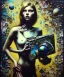 Placeholder: happy beautiful girl holding big proffesional camera in studio. street art, oil on canvas, spray paint, collage, letters, newspapeers, Dave McKean, Vladimir Fedotko, Saturno Butto, Vaughn Bodé, Frank Wu, James C. Christensen, collage, dirty, paint dripping, radiant