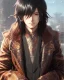 Placeholder: Detailed sad male anime boy with long brown hair, intricate details, full body portrait, keep head in frame, slight, black Japanese motif, concept art, highly detailed, digital painting, concept art, sharp focus, illustration, art by Yoji Shinkawa, WLOP and greg rutkowski and alphonse mucha and artgerm and yanjun Chen and Junji ito and Makoto Shinkai, HDR, octane render