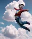 Placeholder: Ultra realistic clouds sky scene, wide angle, medium shot view, portrait, sweet Child, free jumping flying, trinkets, hair monster, jelly beans, balls, smile, happy, Peter Pan style, inflatable color clothing, extreme, wind, clouds sea, 20,000 feet altitude, stratosphere, soft color, highly detailed, unreal engine 5, ray tracing, RTX, lumen lighting, ultra detail, volumetric lighting, 3d, finely drawn, high definition, high resolution.