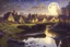 Placeholder: A Cotswold village, a brook, a bridge, Full moon, beautiful celestial sky, Milky Way, hyper-detailed art by Ivan Kramskoi. elegant intricate oil on canvas beautiful high detail award winning fantastic view crisp quality hdr