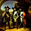 Placeholder: oil portrait of The Three Musketeers and d'artagnan with armor by Rembrandt 8k