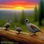 Placeholder: : A family of California quail (Callipepla californica) is out walking near an old log set against a colorful sky with clouds. The nature scene shows both the male and female both care for their offspring and takes place in nature with clean air, beautiful scrubs at the edge of a forest. Modifiers: elegant intricate beautiful award winning fantastic view ultra detailed Robert Bateman Carl Brenders Flo 'n Images Nancy Kaestner Hendry