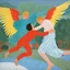 Placeholder: [art by David Hockney] Jacob wrestling with angel