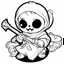 Placeholder: create a 2d black outline, "cute kawaii baby death with a scythe coloring book for kids", coloring page, low details design, black contour, coloring page design, simple background, colorful , card style, coloring page for kids, white background, sketch style,