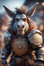 Placeholder: gremlin war donkey, epic hero norseman with wild hair, short ears, and big holy ornamented shield Under stjerners gnist Vi går som ett, vår tro et løfte ,bokeh like f/0.8, tilt-shift lens 8k, high detail, smooth render, down-light, unreal engine, prize winning