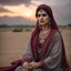 Placeholder: Photographic Long Shot View, Pakistani, Pashto, Cultural, Sad Woman, Beautiful, Beautiful Cloudy Sunset, Wearing Traditional Grey Dress Maroon Embroidery & Grey Dupatta, Cultural Jewellery, Subtle Sad Expressions, Beautiful Eyes, Stressing Vibes, Cinematic & Dramatic Ambiance.