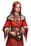 Placeholder: young female human cleric with a necklace of red beads, wearing scale mail