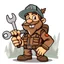 Placeholder: retro cartoon company mascot of a vehicle mechanic with a hint of forest ranger, holding a socket wrench.