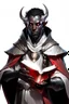 Placeholder: En Young male black skin black hair tiefling Wizard fra dnd holding a book with Arcane Magic in a silver and White Rope and a silver cloak. His horn a perfectly place on acet from the front to the back pointing upwards with glowing Red cat Eyes. His close is elegant get simple. Holding an ice Crystal in his Right Hand