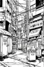 Placeholder: Tokyo industrial area, line arts, manga style