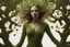 Placeholder: full body shot of a young woman covered in tiny green filigree leaves, emerging from a summer tree, detailed matte painting, deep colour, fantastical, intricate detail