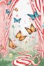Placeholder: Butterflies and bubbles flying through a candy cane forest