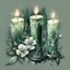 Placeholder: watercolor drawing of a dark green candles with emeralds and flowers and white lace, on a white background, Trending on Artstation, {creative commons}, fanart, AIart, {Woolitize}, by Charlie Bowater, Illustration, Color Grading, Filmic, Nikon D750, Brenizer Method, Side-View, Perspective, Depth of Field, Field of View, F/2.8, Lens Flare, Tonal Colors, 8K, Full-HD, ProPhoto