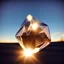 Placeholder: fine-art photography of a small Clear crystal regular polyhedron, floating above the horizon, snow field, sunset, magic time, HDR, Minimalism, artistic, atmospheric, Centered symmetrical composition, conceptual design, futuristic, cinematic, hyper-detailed, 8K wallpaper -H 960 -S 3033668822