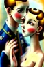 Placeholder: couple, 1940s painting, close up, cute, beautiful, wholesome